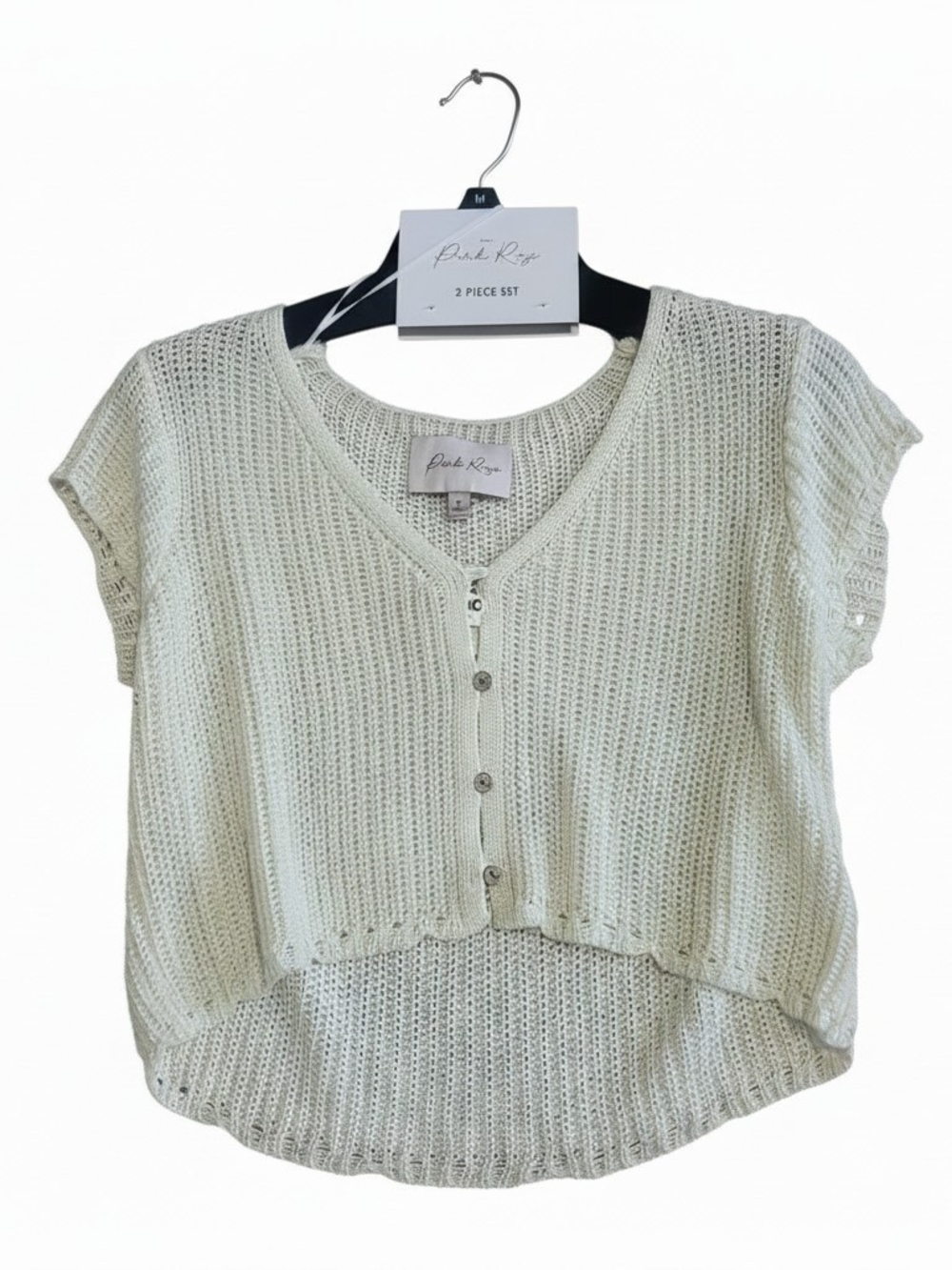 Pino Rose Women's Crop Cream Knit Button-Front Cardigan, Size M NWT